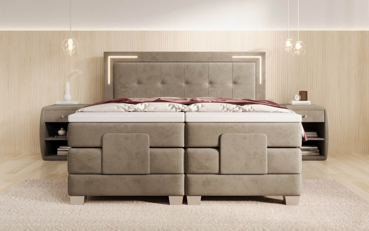 Boxspringbed Noctis van fluweel, elektrisch verstelbaar met LED