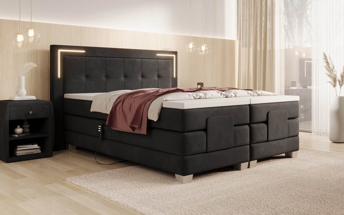 Boxspringbed Noctis van fluweel, elektrisch verstelbaar met LED