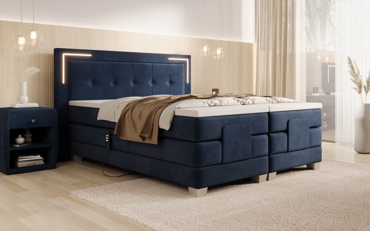 Boxspringbed Noctis van fluweel, elektrisch verstelbaar met LED