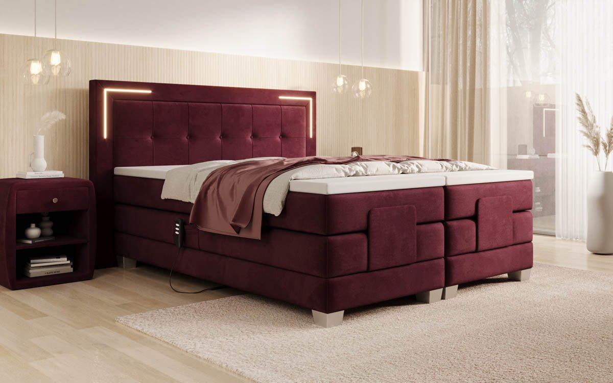 Boxspringbed Noctis van fluweel, elektrisch verstelbaar met LED