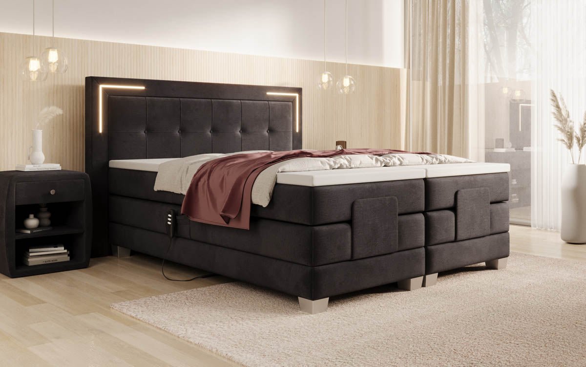 Boxspringbed Noctis van fluweel, elektrisch verstelbaar met LED