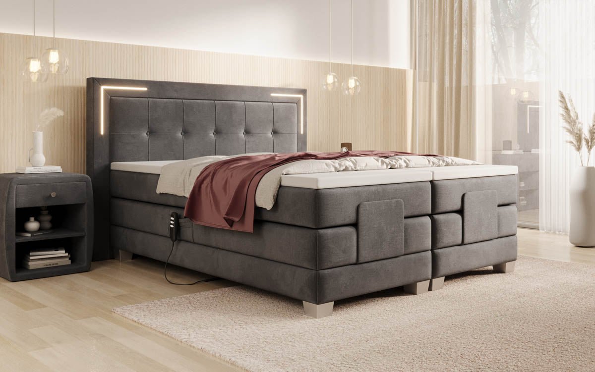 Boxspringbed Noctis van fluweel, elektrisch verstelbaar met LED