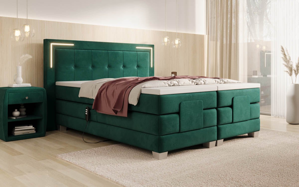 Boxspringbed Noctis van fluweel, elektrisch verstelbaar met LED