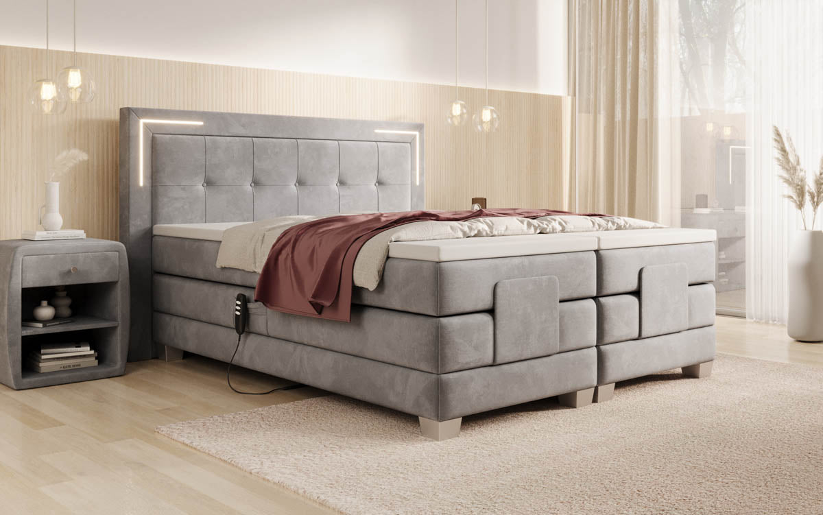 Boxspringbed Noctis van fluweel, elektrisch verstelbaar met LED