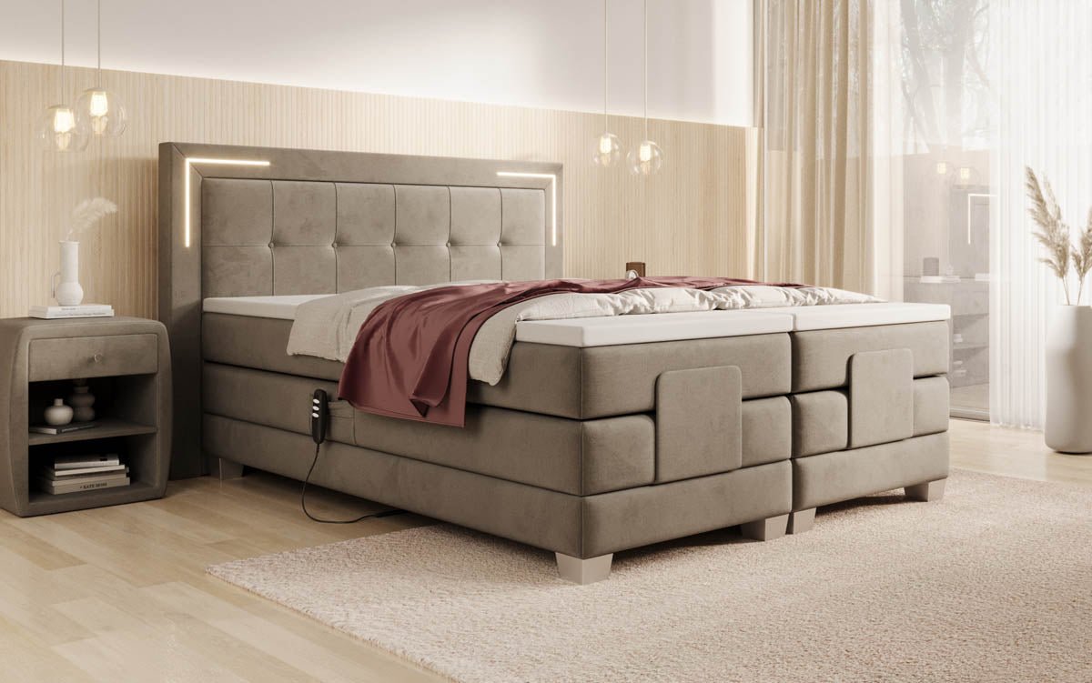 Boxspringbed Noctis van fluweel, elektrisch verstelbaar met LED