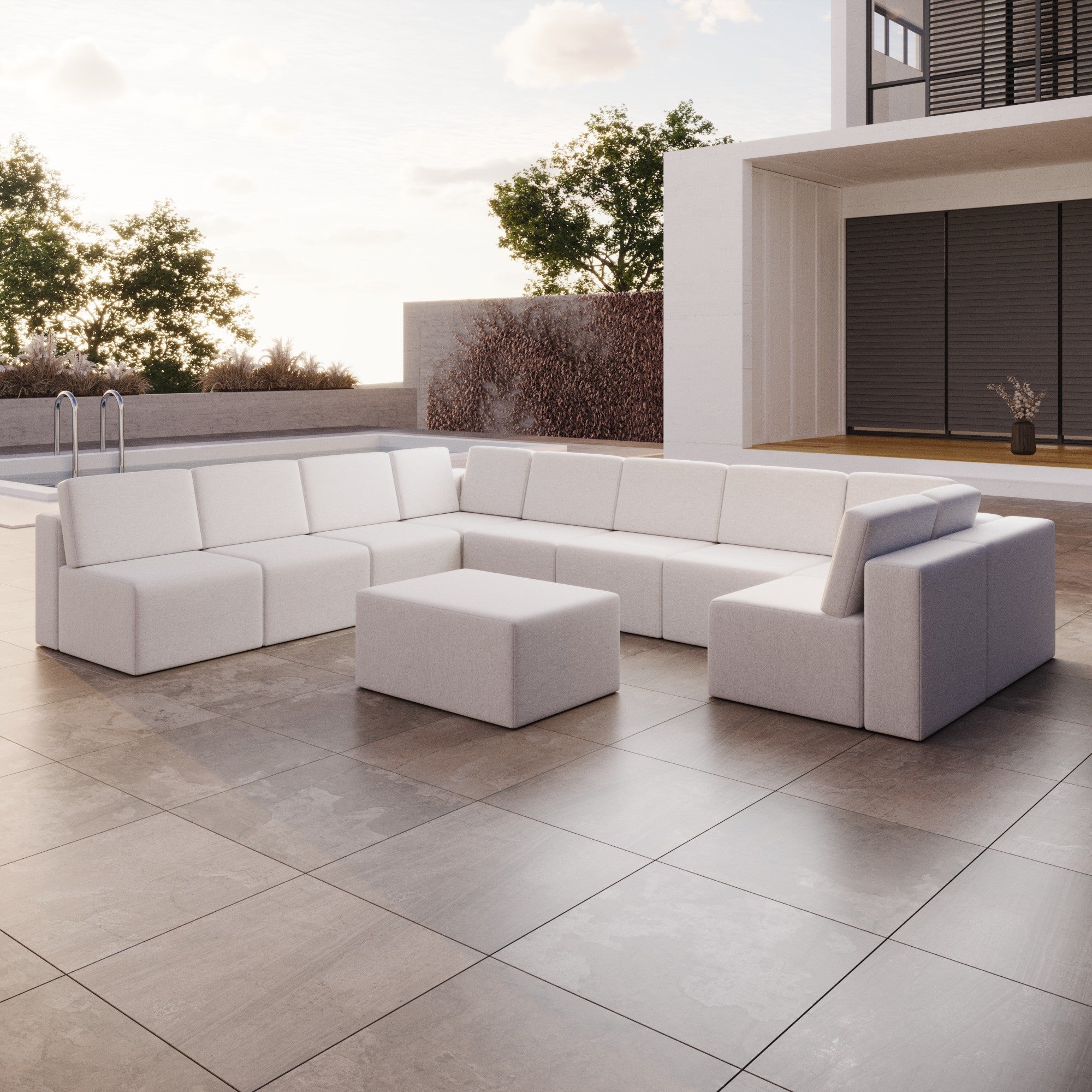Modulaire tuinsofa Eden U gesloten met bijzettafelkruk