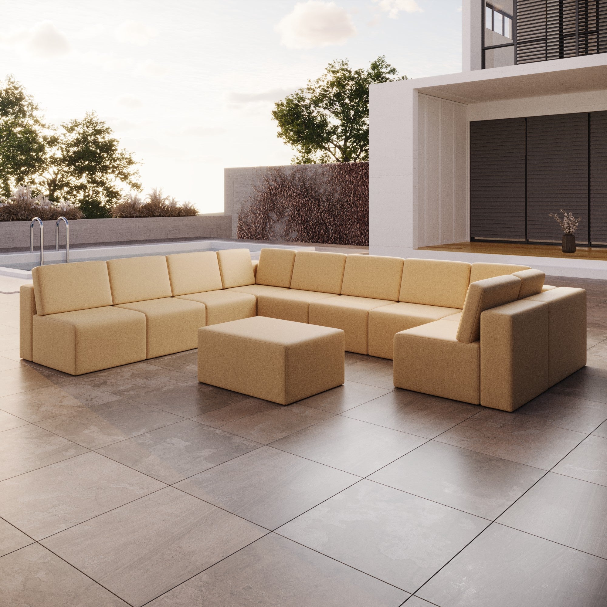 Modulaire tuinsofa Eden U gesloten met bijzettafelkruk