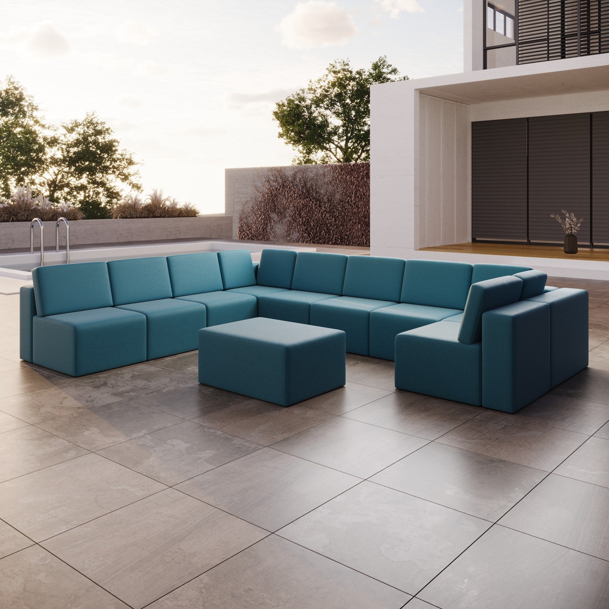 Modulaire tuinsofa Eden U gesloten met bijzettafelkruk