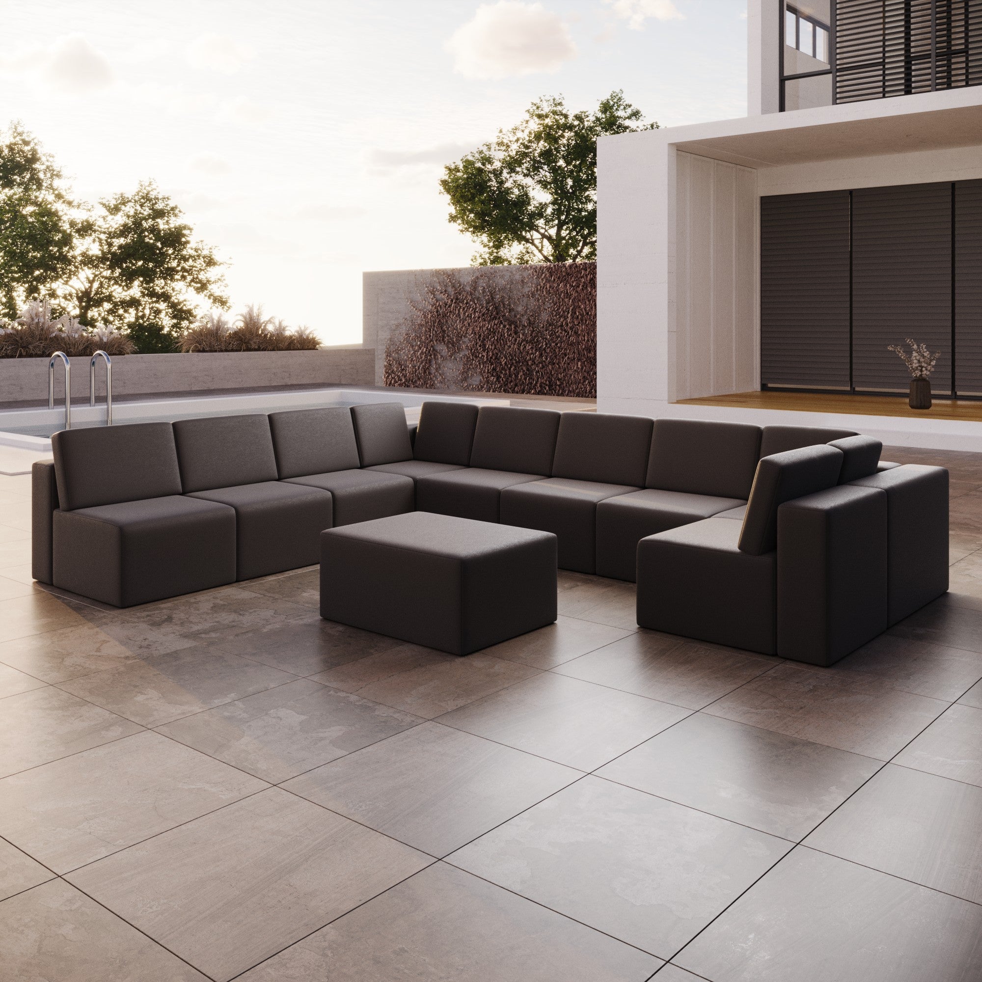 Modulaire tuinsofa Eden U gesloten met bijzettafelkruk