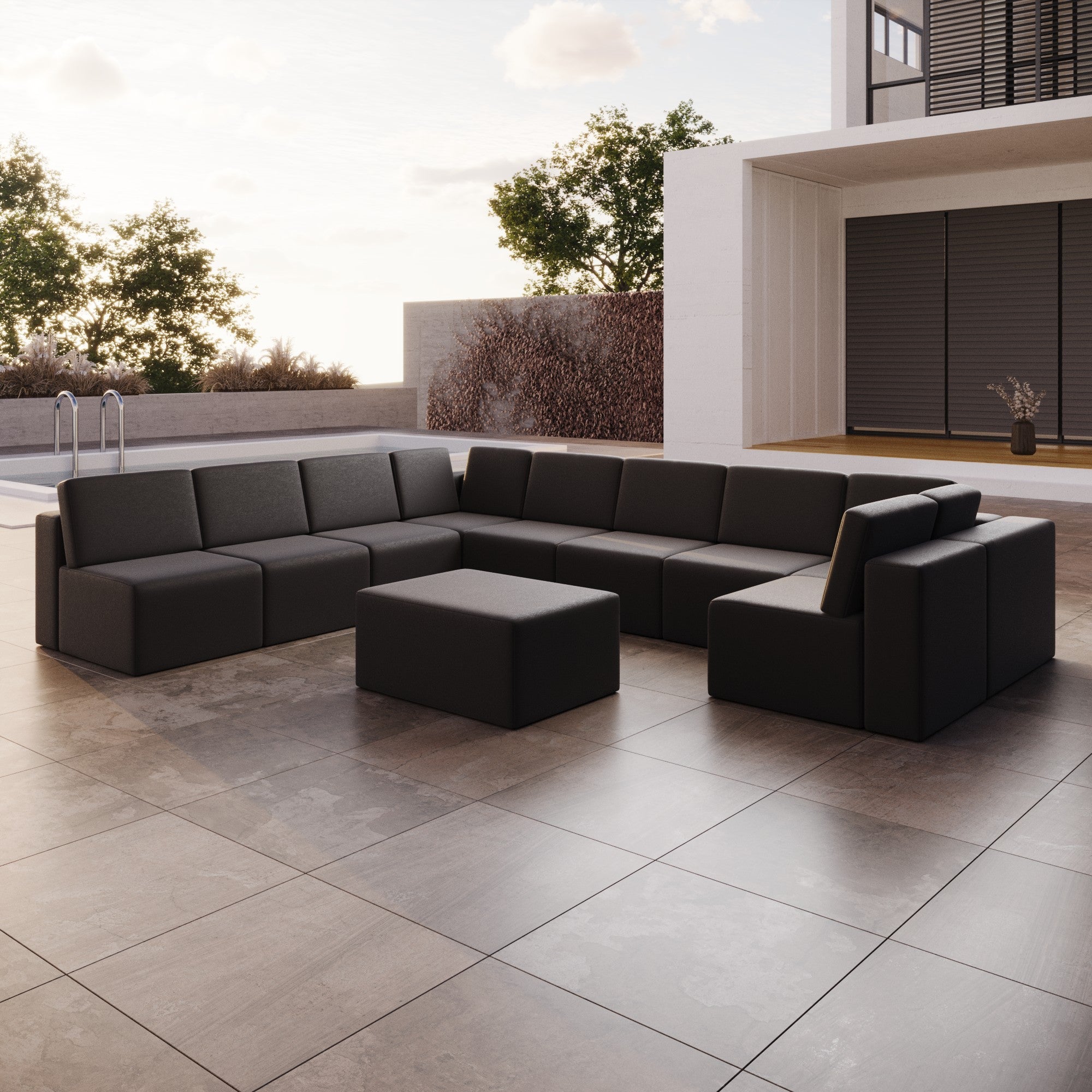 Modulaire tuinsofa Eden U gesloten met bijzettafelkruk