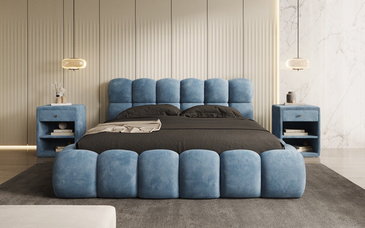 Designer Polsterbett Boston Ribstof met opbergruimte