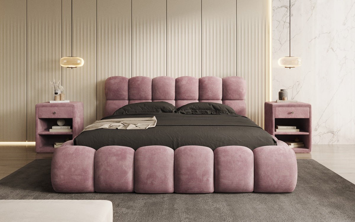 Designer Polsterbett Boston Ribstof met opbergruimte