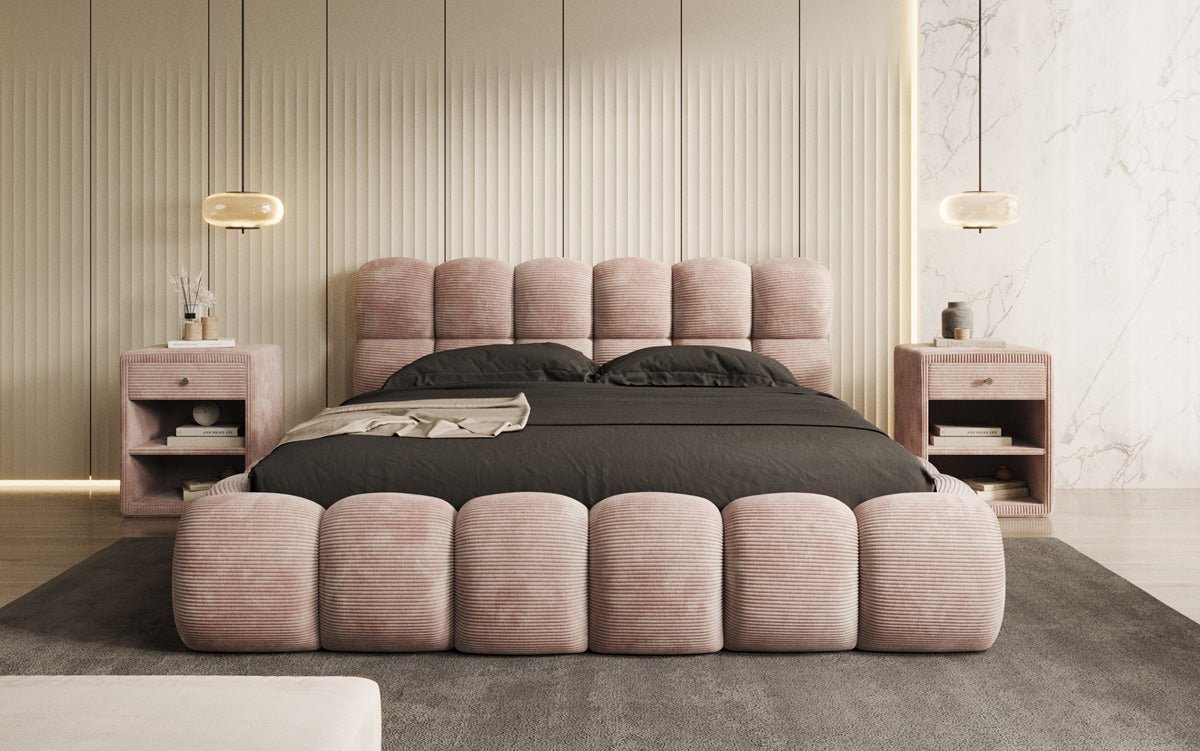 Designer Polsterbett Boston Ribstof met opbergruimte