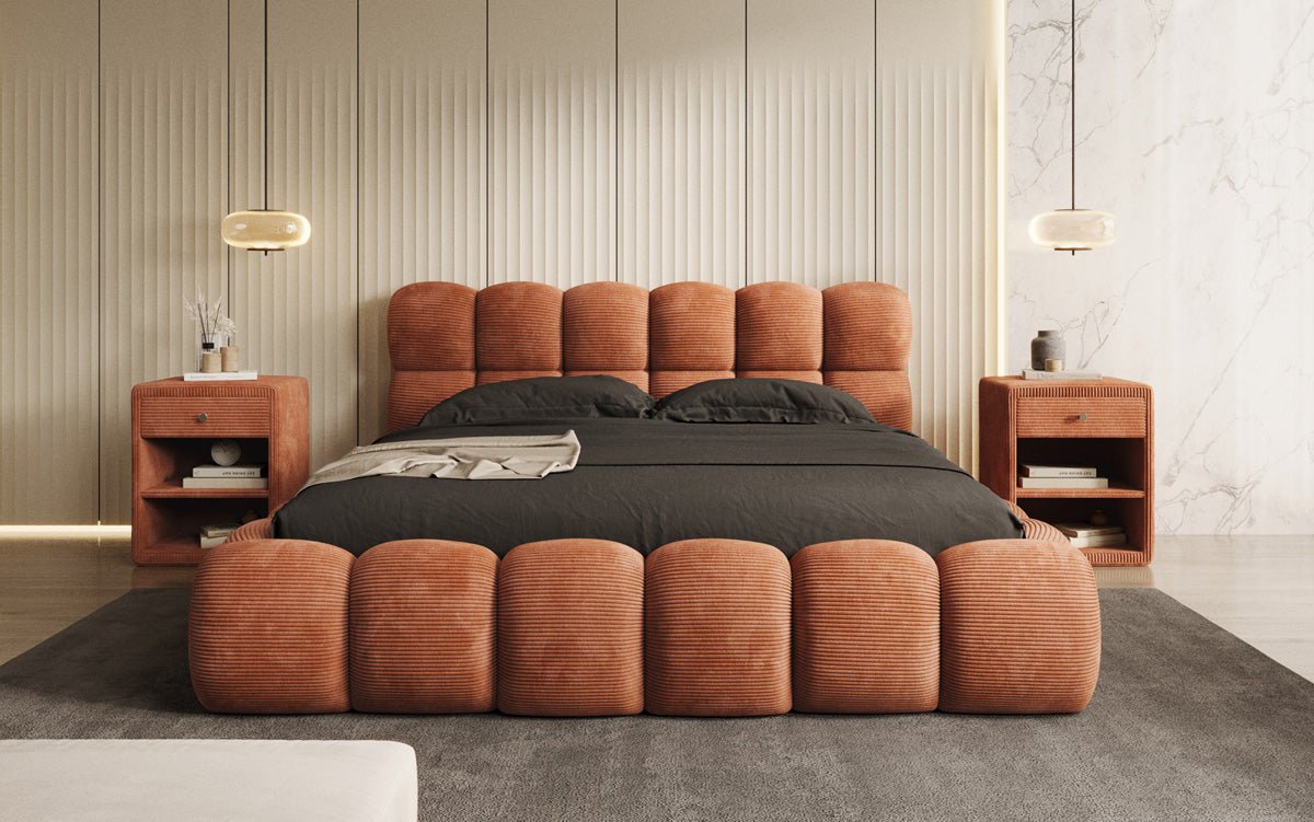 Designer Polsterbett Boston Ribstof met opbergruimte