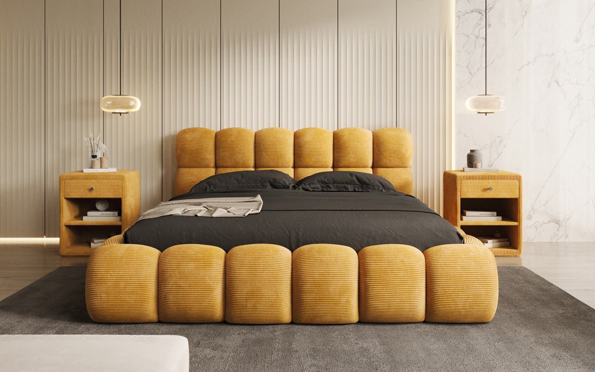 Designer Polsterbett Boston Ribstof met opbergruimte