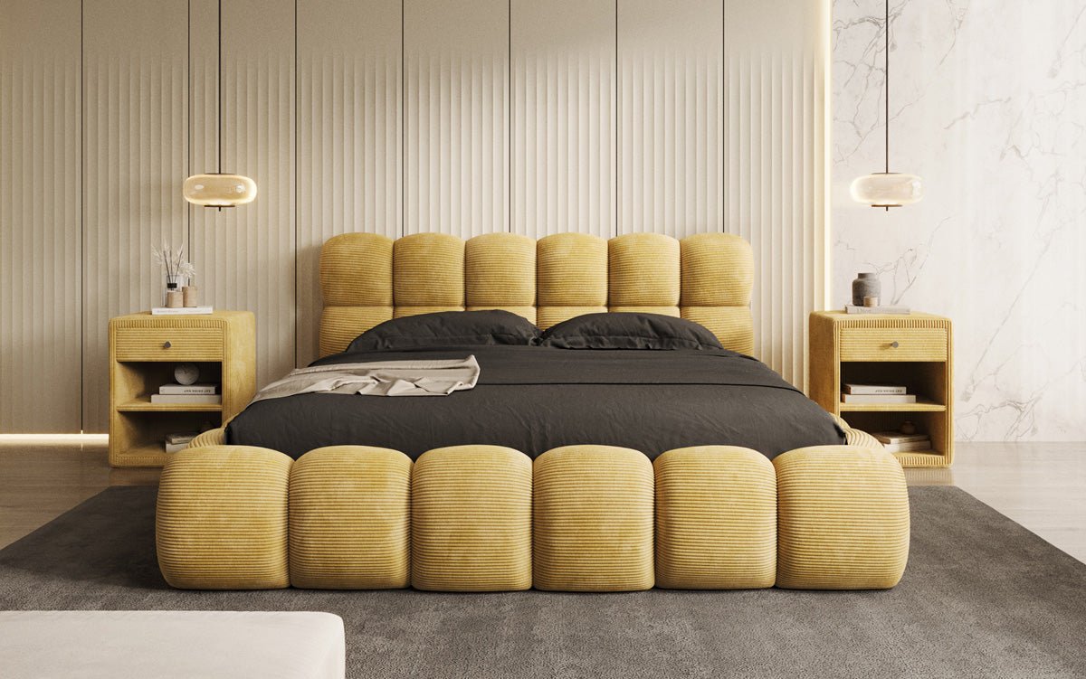 Designer Polsterbett Boston Ribstof met opbergruimte