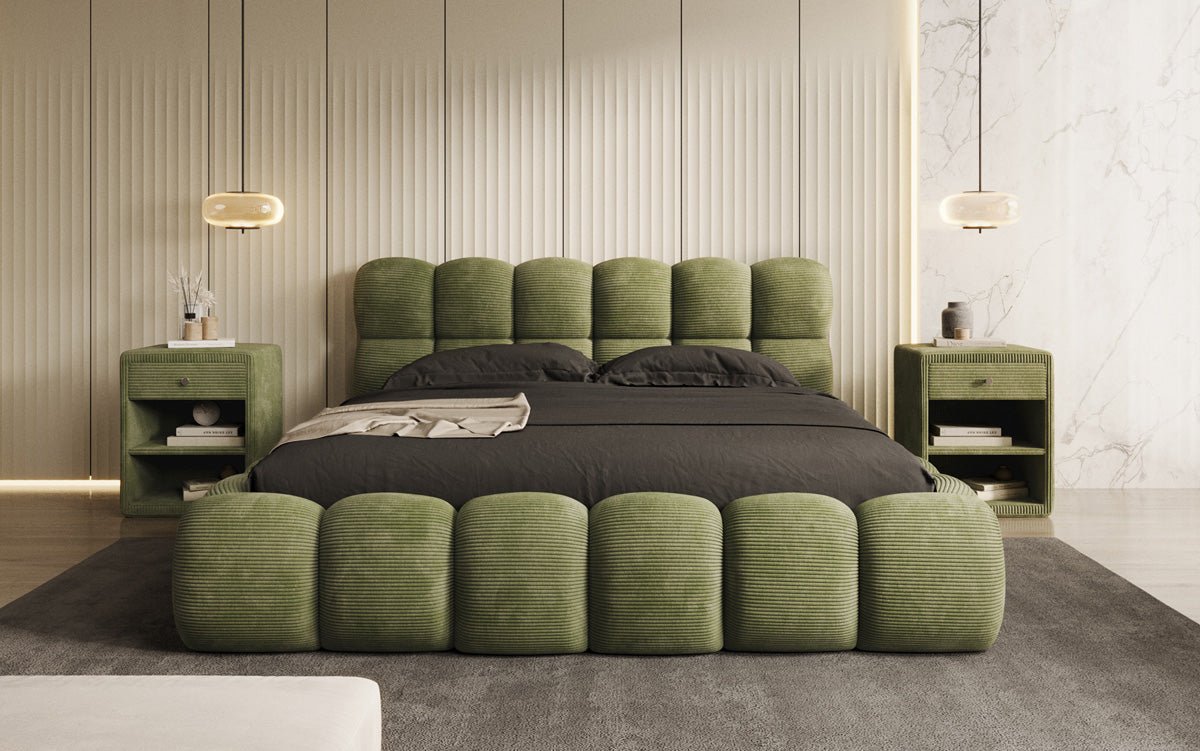Designer Polsterbett Boston Ribstof met opbergruimte