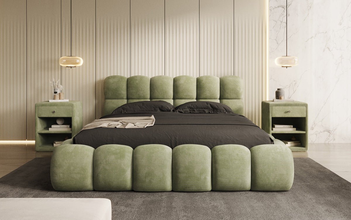 Designer Polsterbett Boston Ribstof met opbergruimte