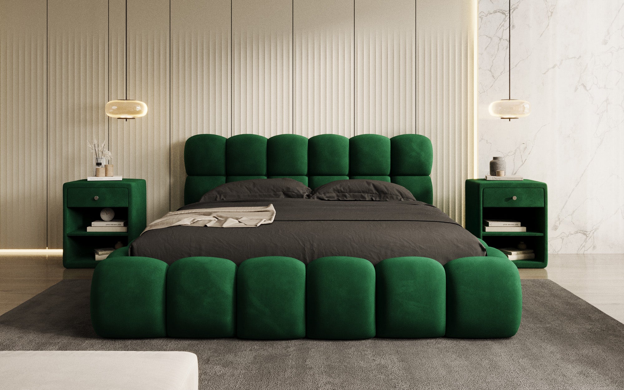 Designer gestoffeerd bed Boston Fluweel met opbergruimte