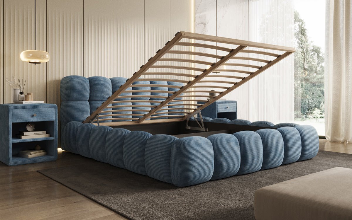 Designer Polsterbett Boston Ribstof met opbergruimte