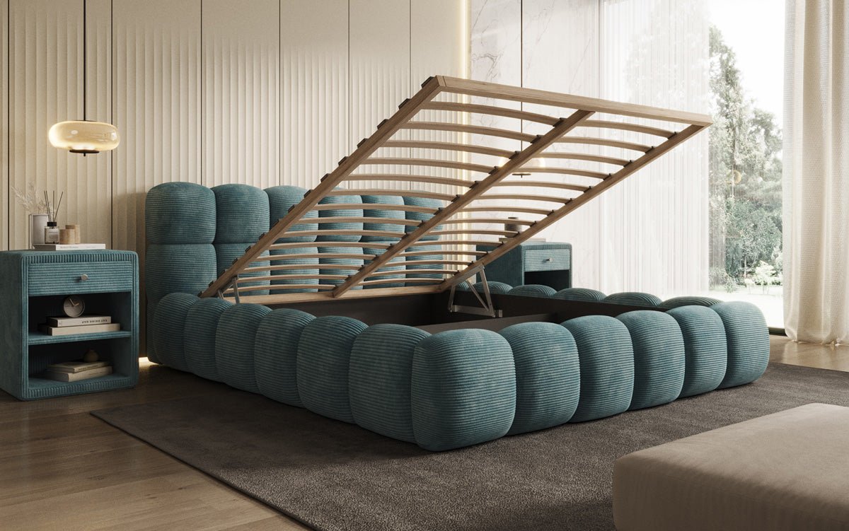 Designer Polsterbett Boston Ribstof met opbergruimte