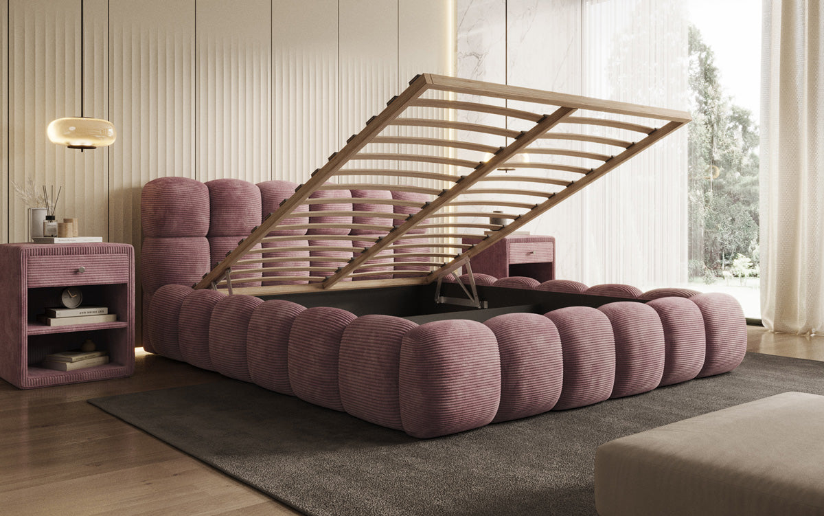 Designer Polsterbett Boston Ribstof met opbergruimte