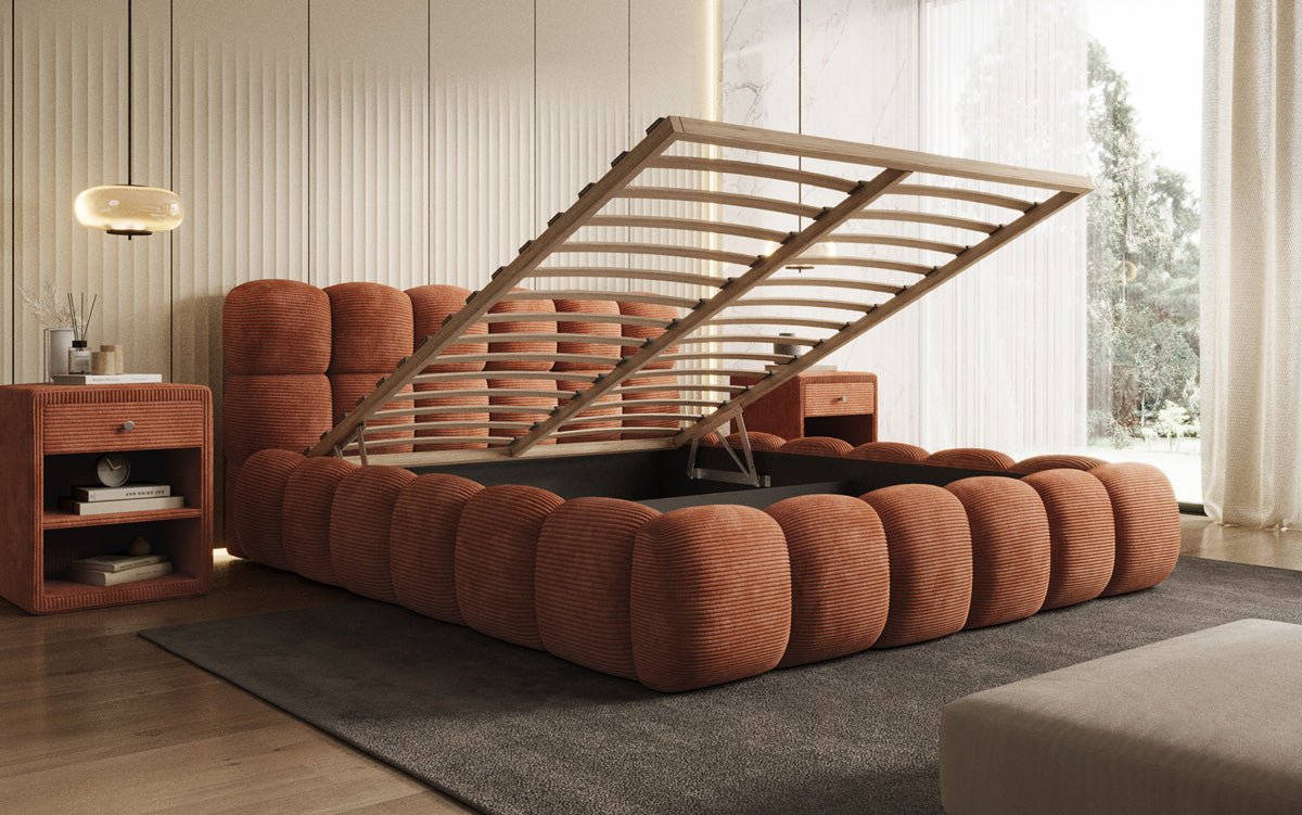 Designer Polsterbett Boston Ribstof met opbergruimte