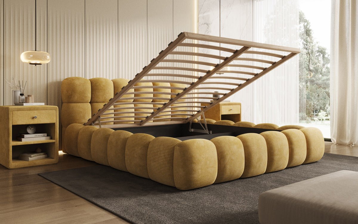 Designer Polsterbett Boston Ribstof met opbergruimte