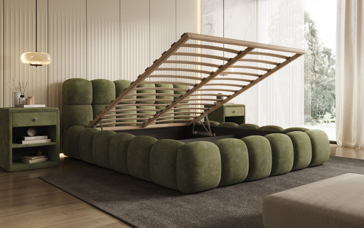 Designer Polsterbett Boston Ribstof met opbergruimte
