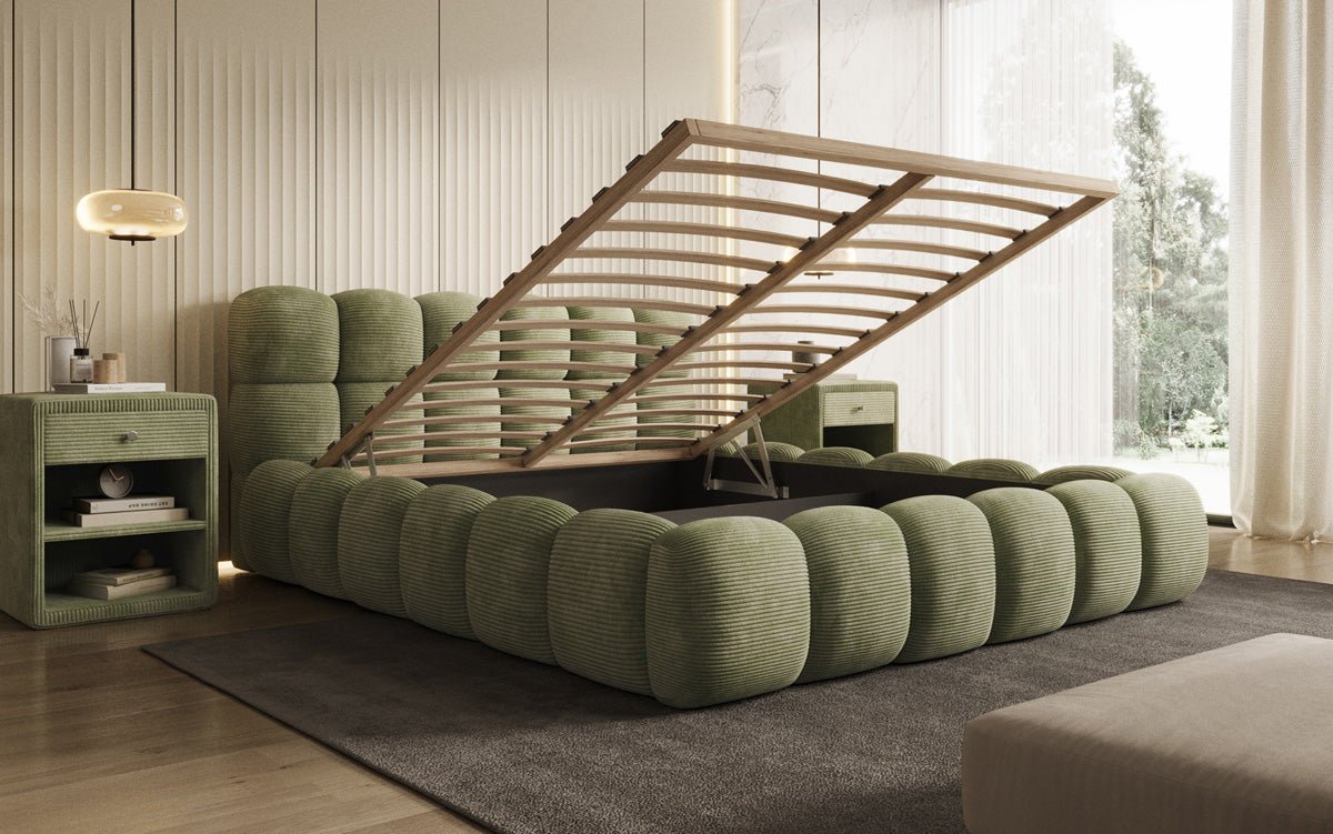 Designer Polsterbett Boston Ribstof met opbergruimte