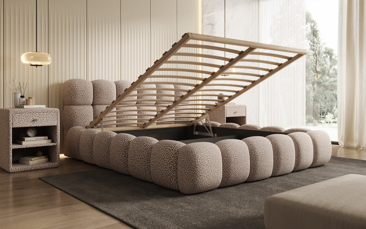 Designer gestoffeerd bed Boston Wild Edition met opbergruimte
