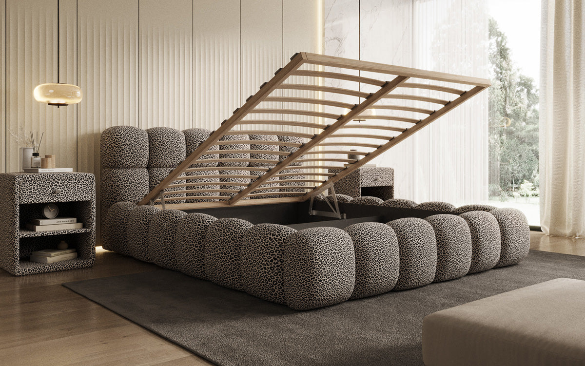 Designer gestoffeerd bed Boston Wild Edition met opbergruimte