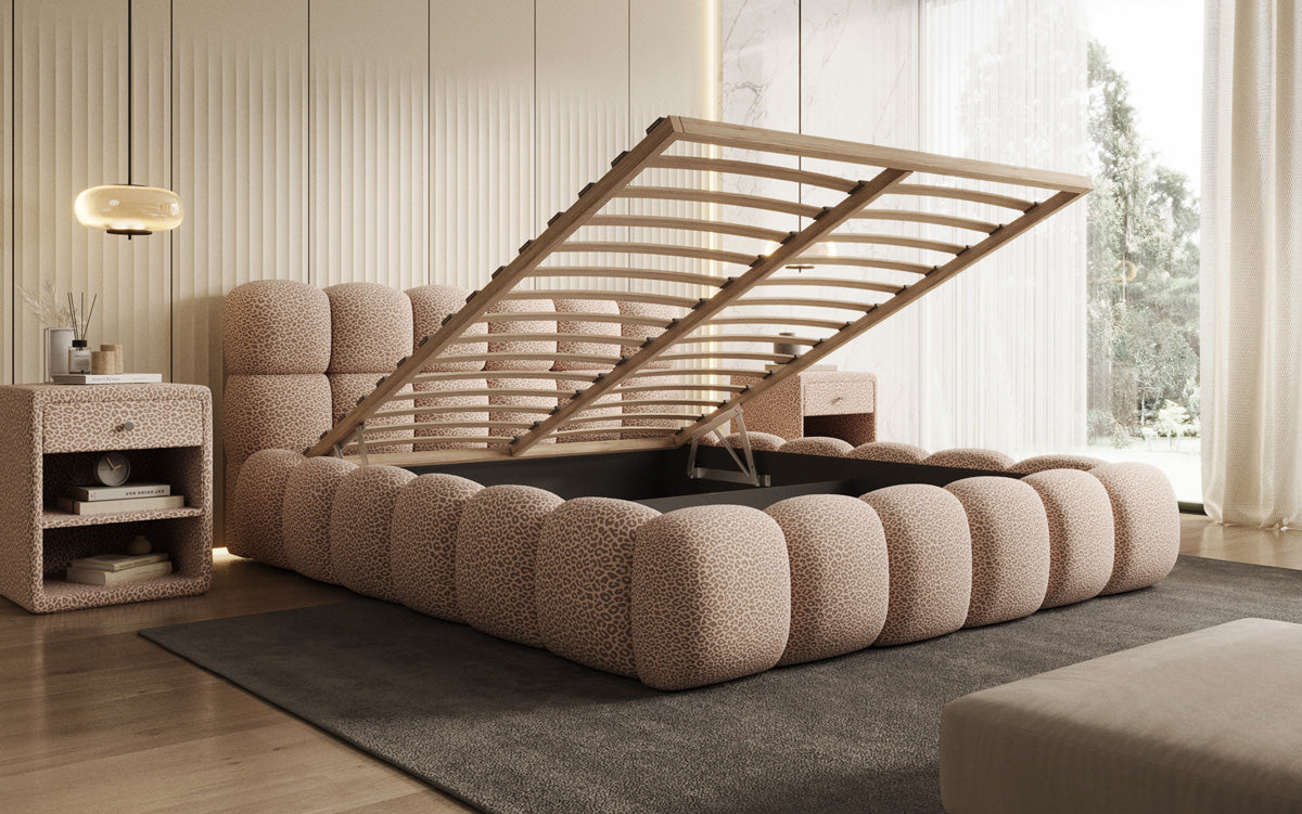 Designer gestoffeerd bed Boston Wild Edition met opbergruimte