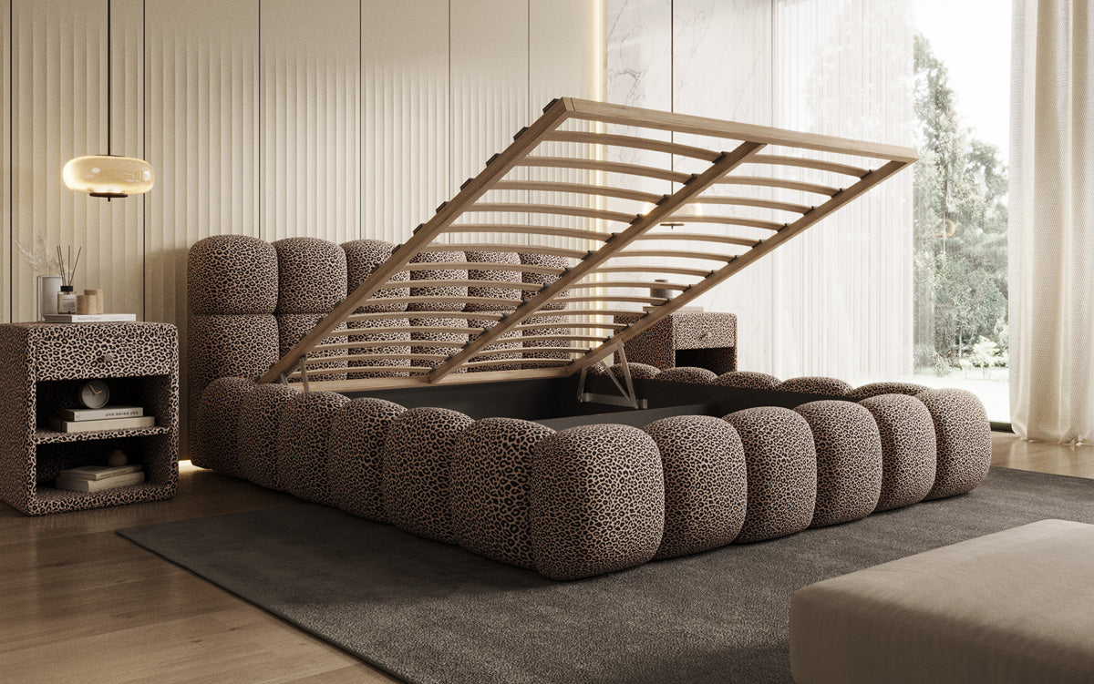 Designer gestoffeerd bed Boston Wild Edition met opbergruimte