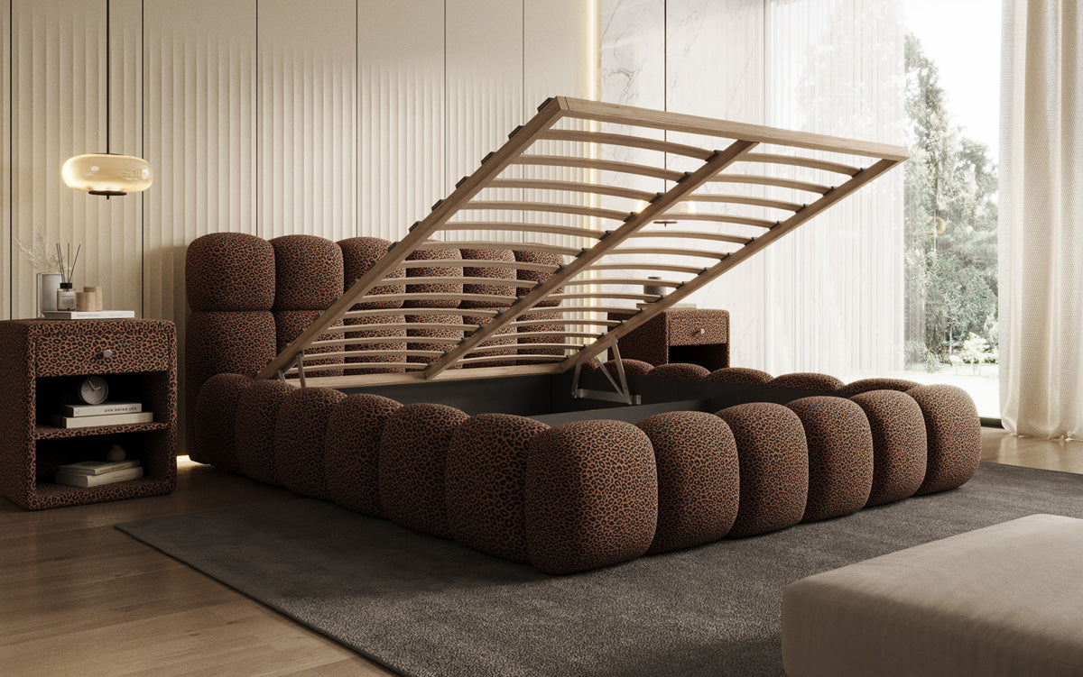 Designer gestoffeerd bed Boston Wild Edition met opbergruimte