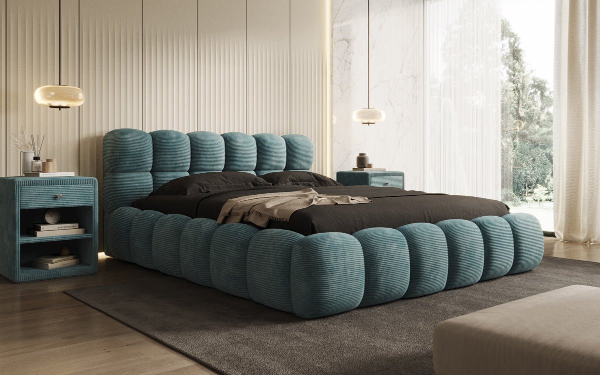 Designer Polsterbett Boston Ribstof met opbergruimte
