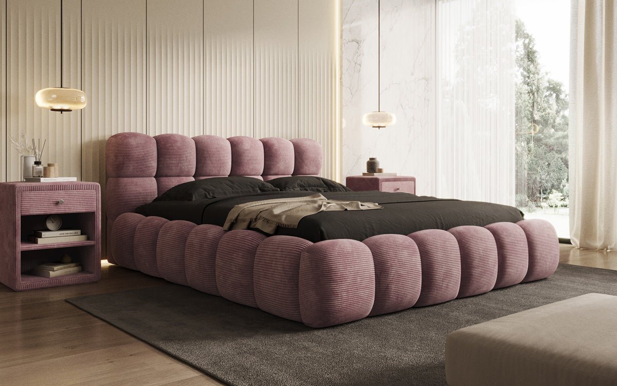 Designer Polsterbett Boston Ribstof met opbergruimte