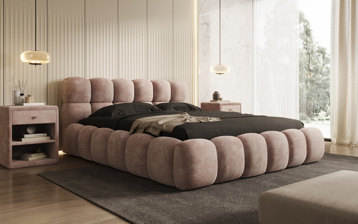 Designer Polsterbett Boston Ribstof met opbergruimte