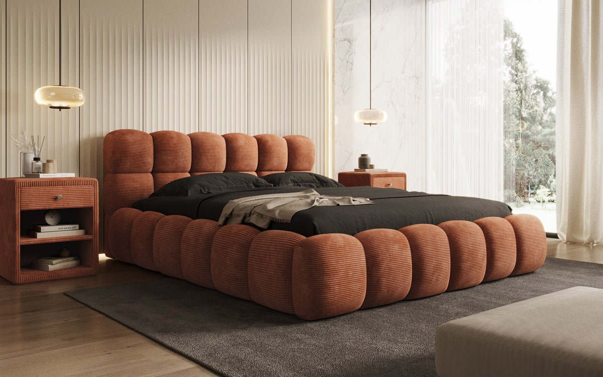 Designer Polsterbett Boston Ribstof met opbergruimte