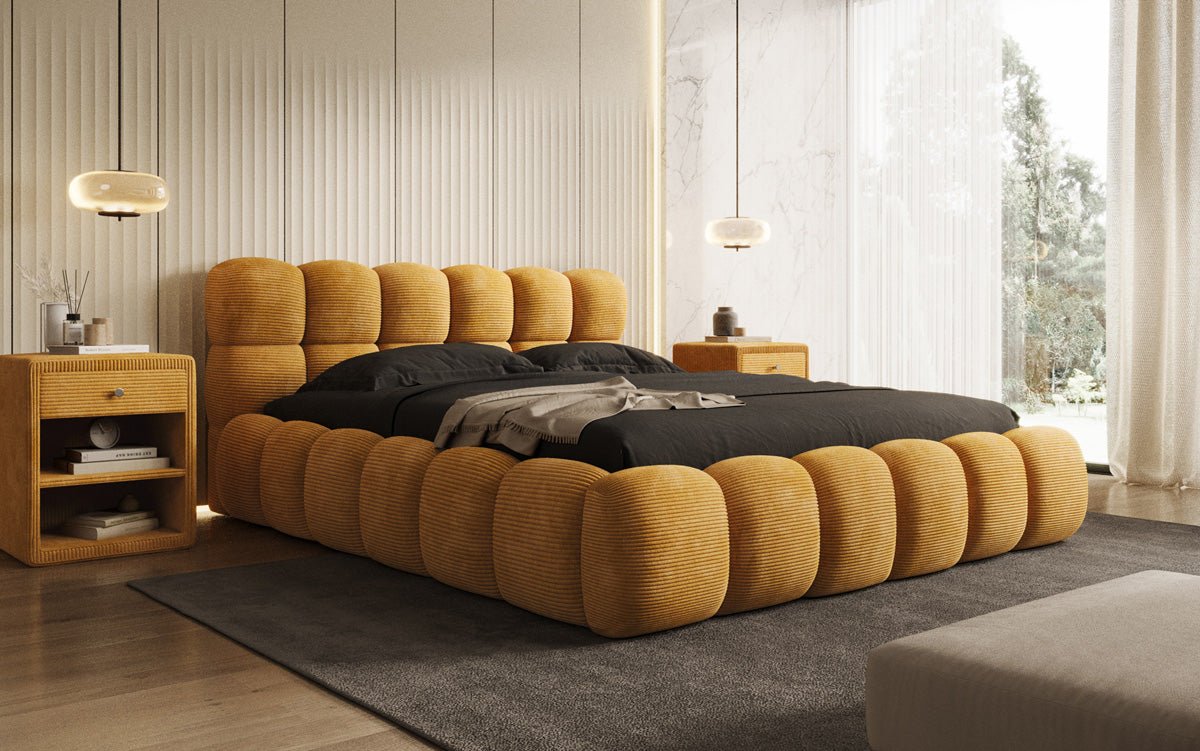Designer Polsterbett Boston Ribstof met opbergruimte