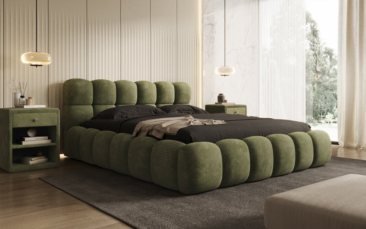 Designer Polsterbett Boston Ribstof met opbergruimte