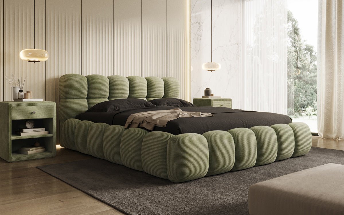 Designer Polsterbett Boston Ribstof met opbergruimte
