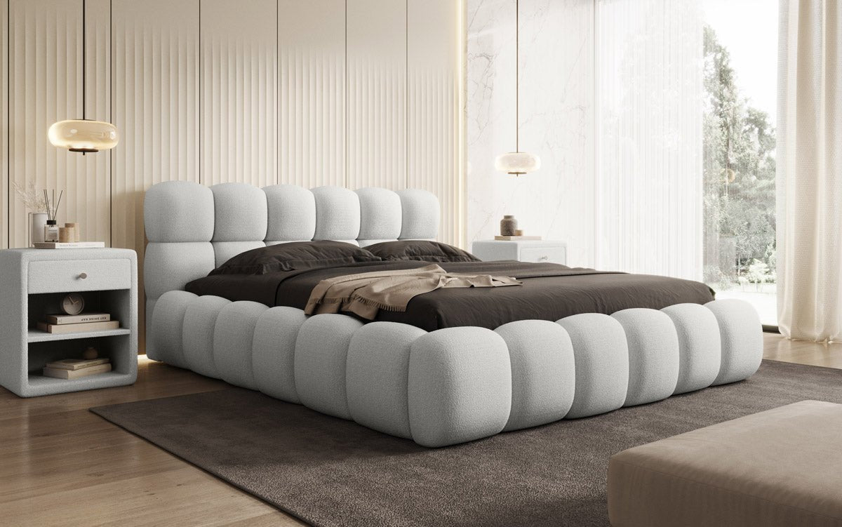 Designer gestoffeerd bed Boston Bouclé met opbergruimte