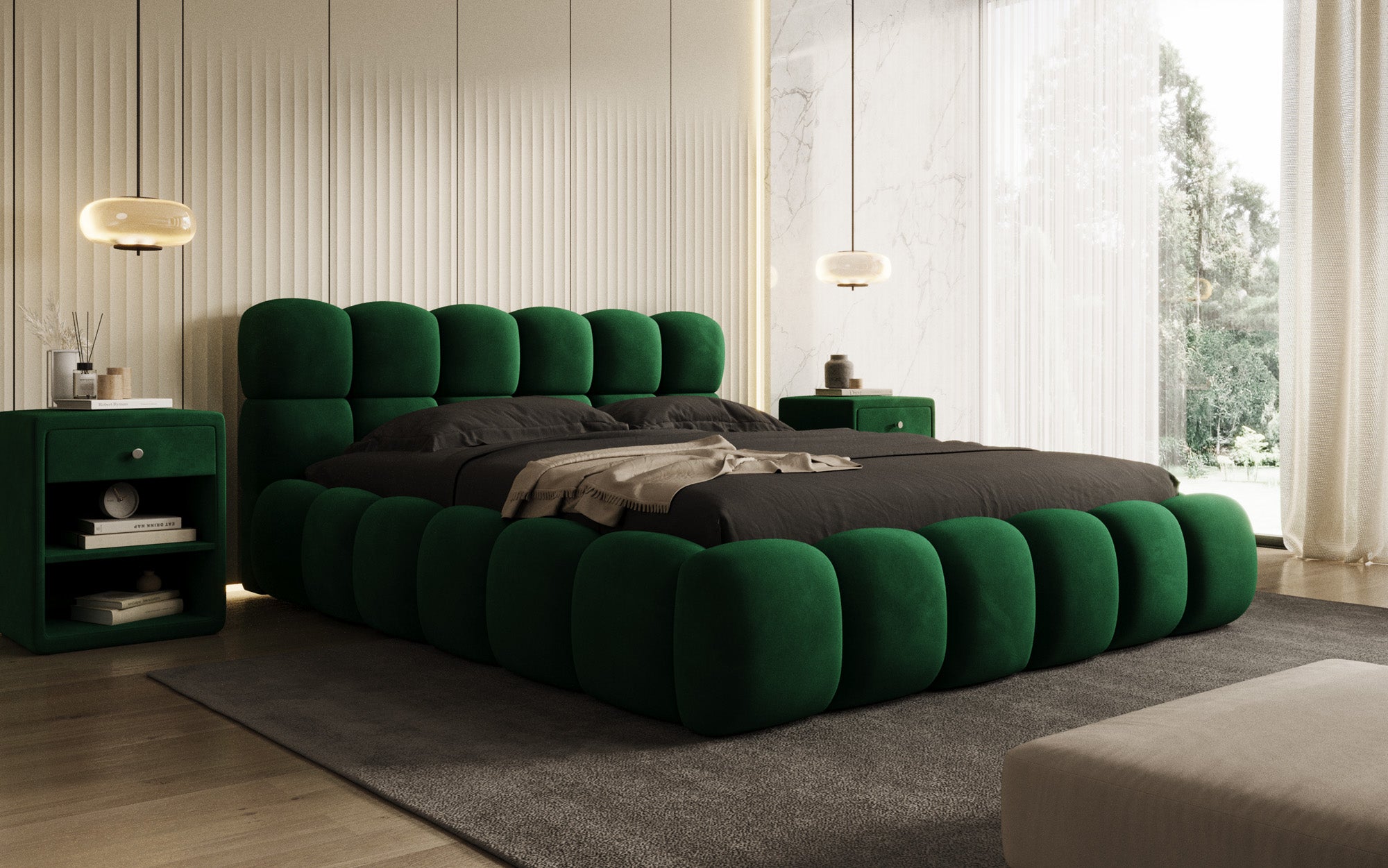 Designer gestoffeerd bed Boston Fluweel met opbergruimte