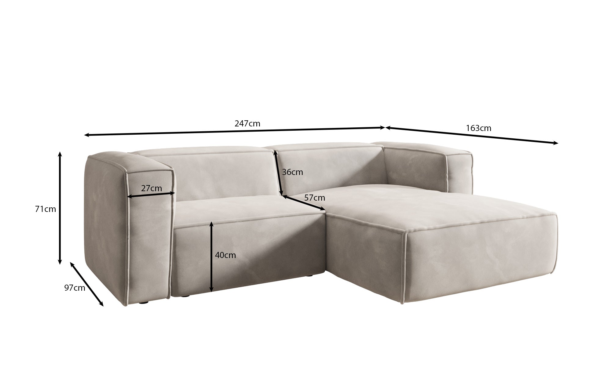 Designer Sofa Comfy L Mini in Fluweel