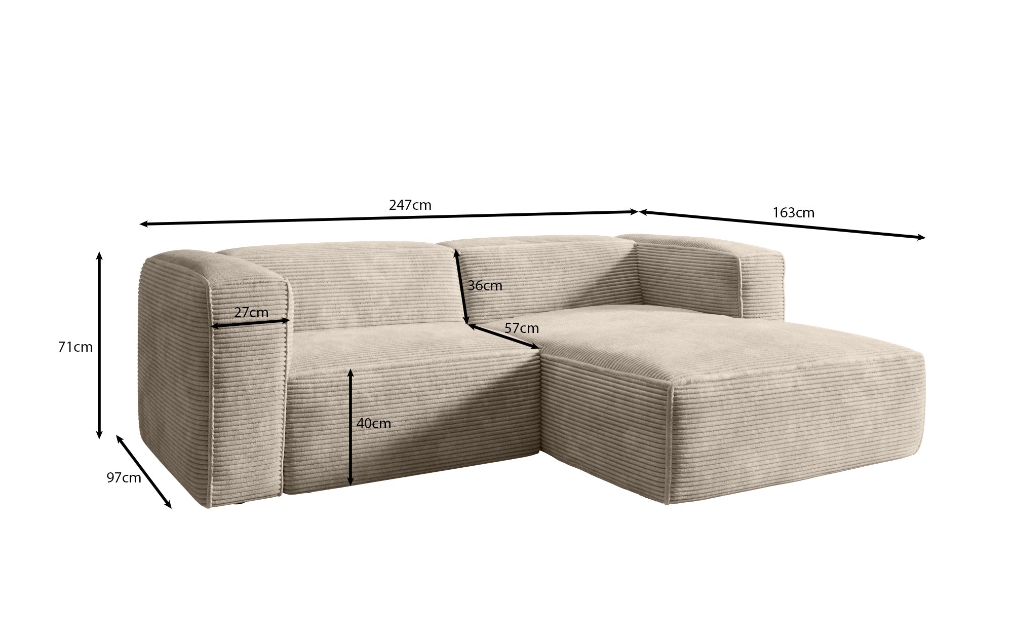 Designer Sofa Comfy L Mini in Ribstof