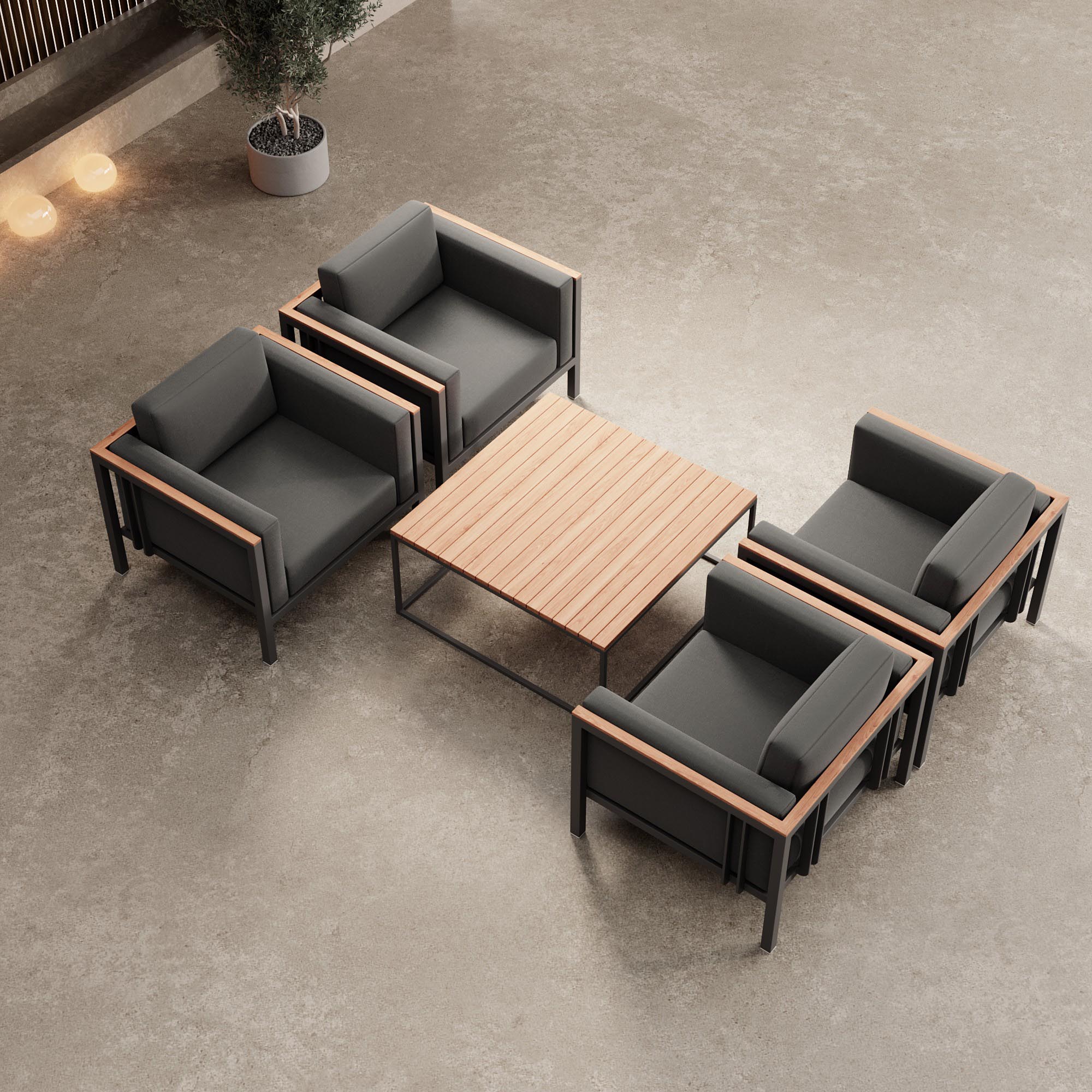 Euphoria – 4 loungestoelen & tafel van aluminium | Aevora™ Kollektion