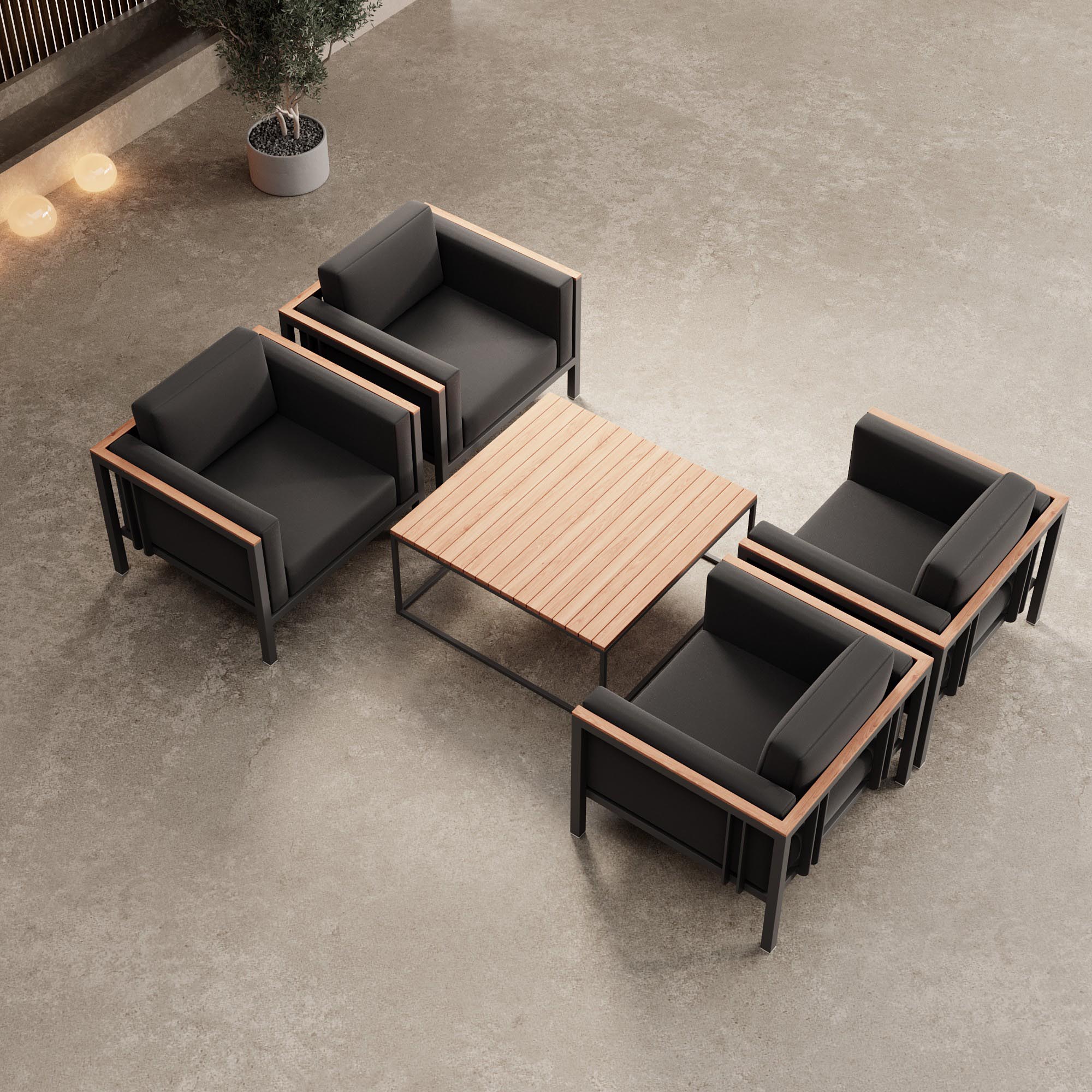 Euphoria – 4 loungestoelen & tafel van aluminium | Aevora™ Kollektion