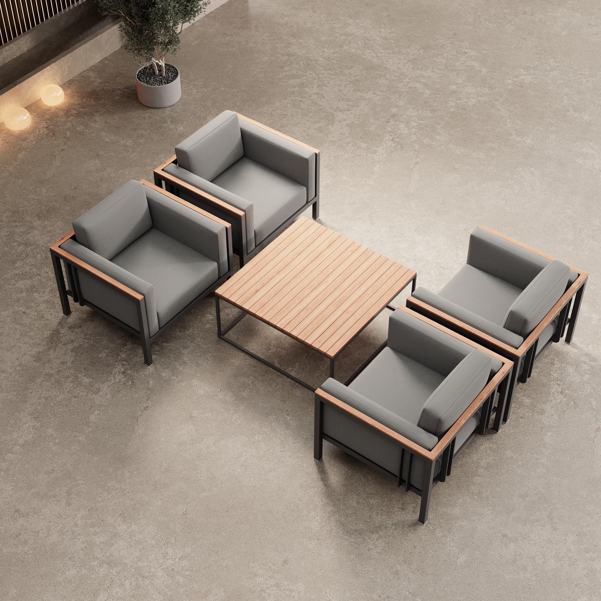 Euphoria – 4 loungestoelen & tafel van aluminium | Aevora™ Kollektion