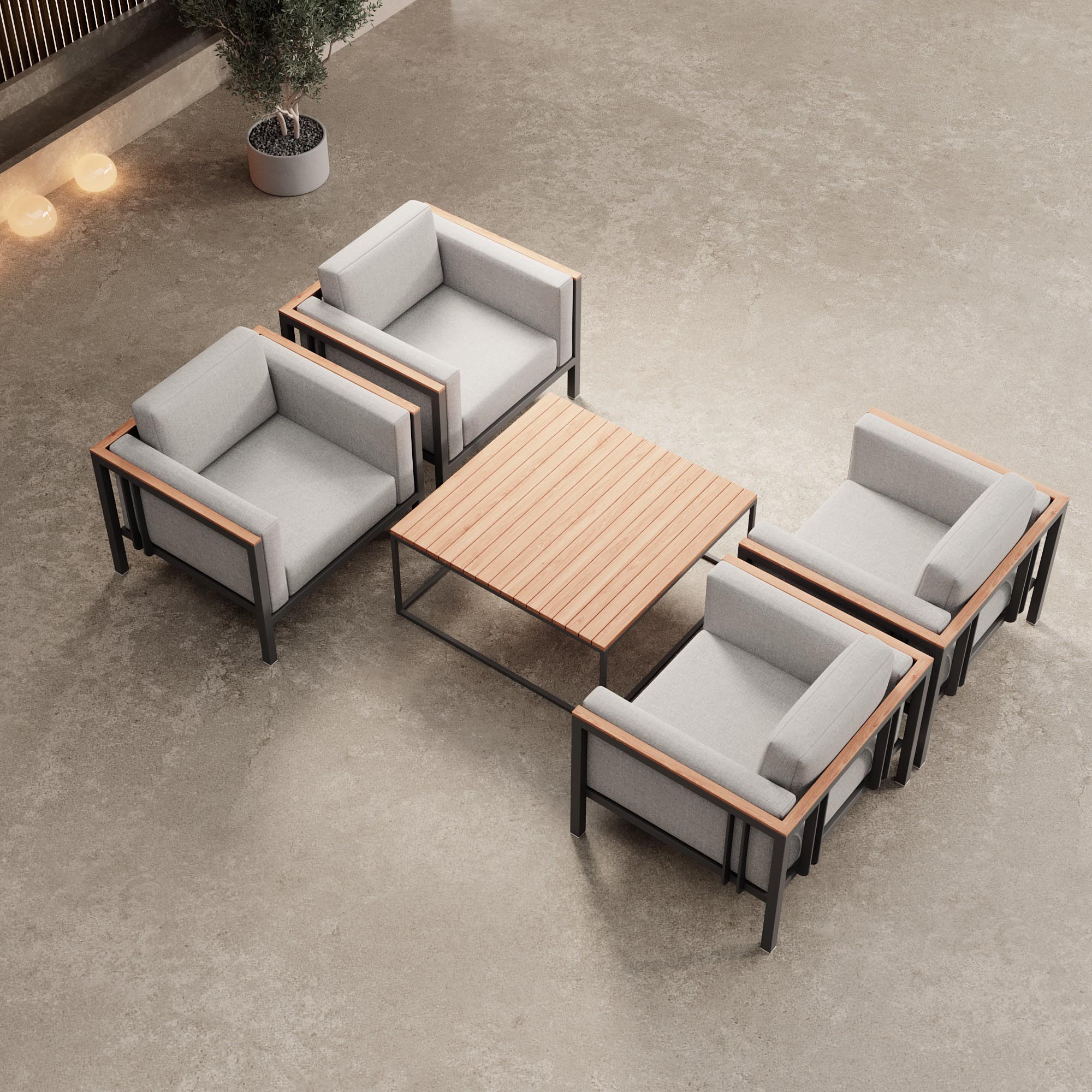 Euphoria – 4 loungestoelen & tafel van aluminium | Aevora™ Kollektion